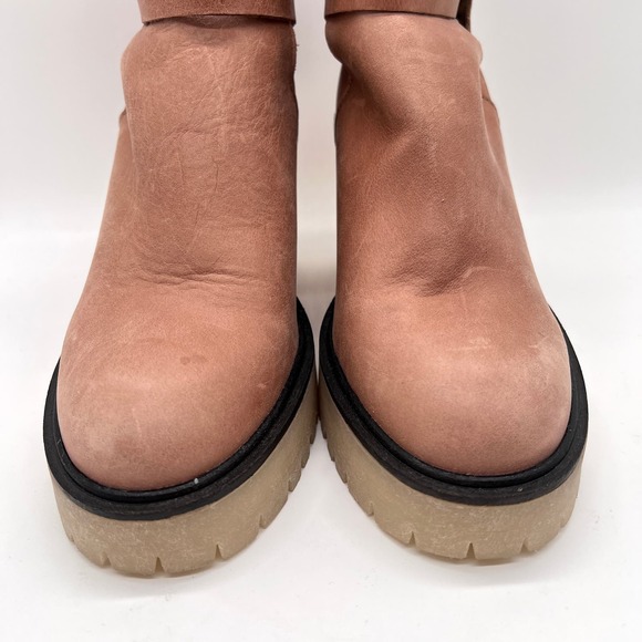 FREE PEOPLE Jesse Cut Out Boot Womens 38.5 8 English Tan Chunky Lug Sole Strappy - Picture 5 of 12